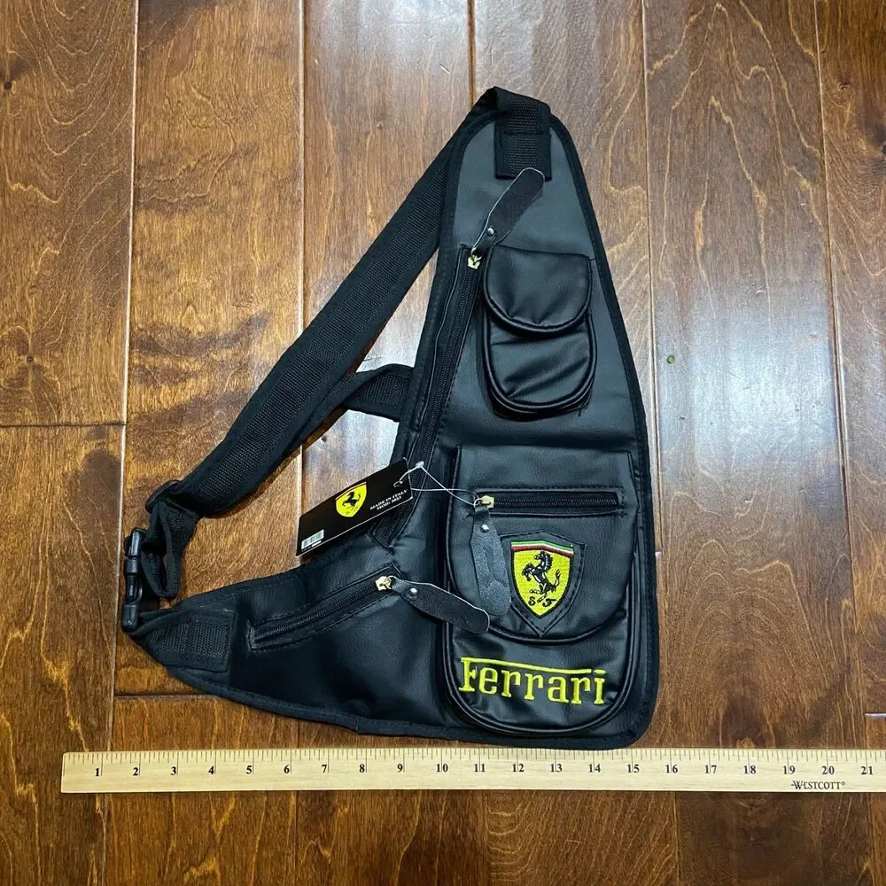 Ferrari Scuderia NWT Single Strap Leather Sling Bag Black Unisex One Size